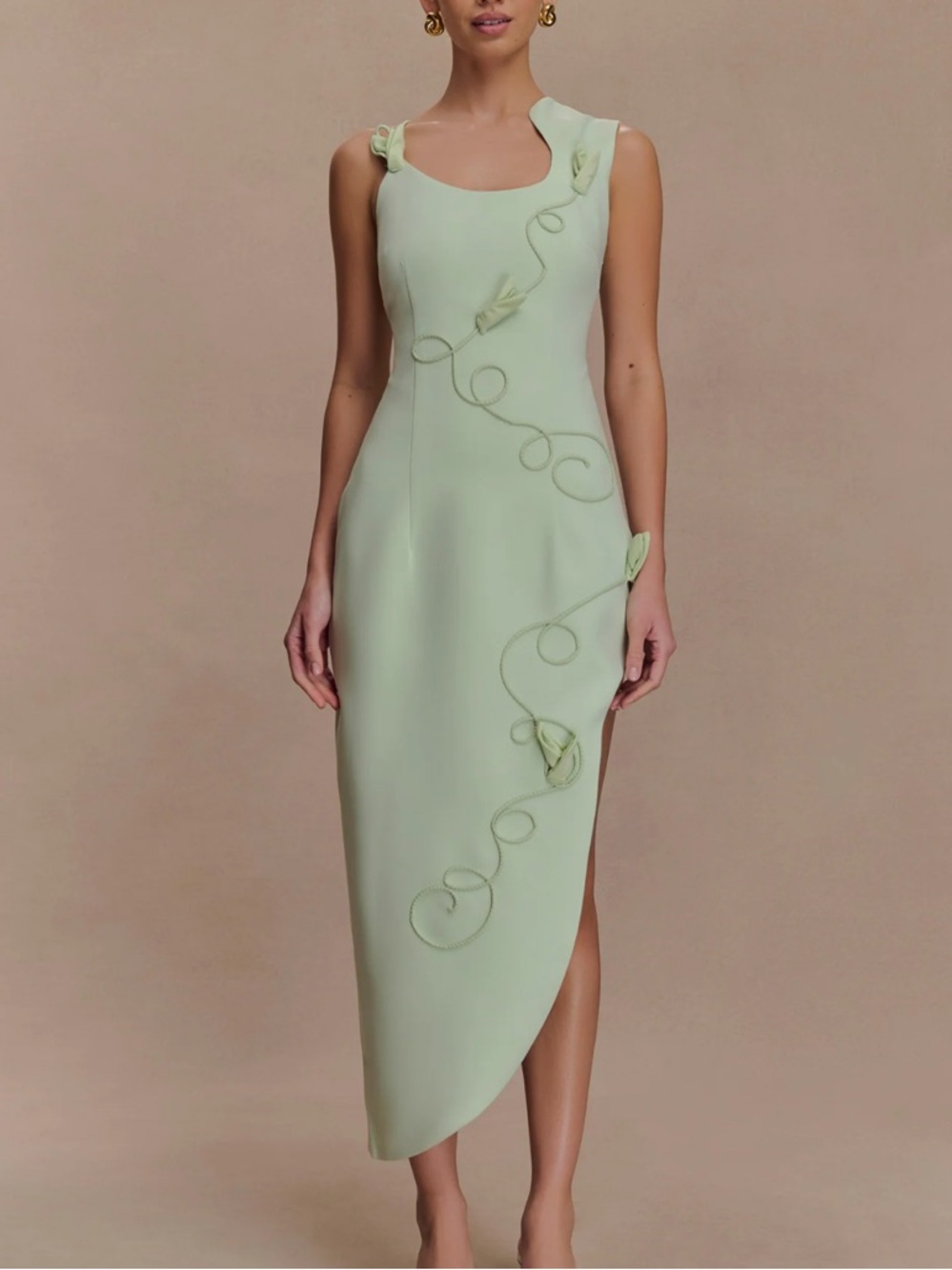 Meshki 	Virginia Suiting Embroidered Midi Dress in sage green